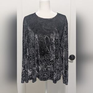 Vtg Laura Ashley Woman Whimsigot Velvet Burnout Tunic Black 2x